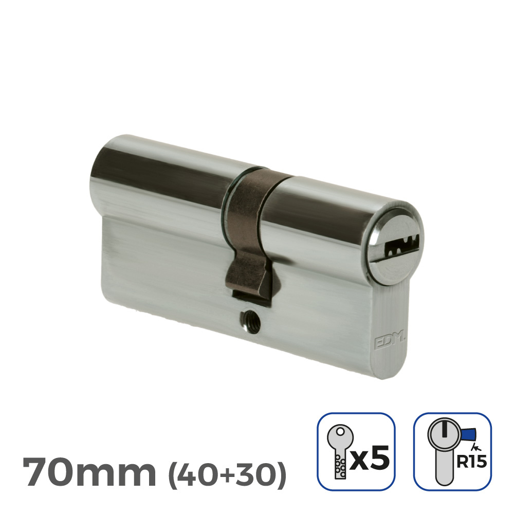40+30MM CON 5 LLAVES SEGURIDAD INCLUIDAS EDM BOMBIN NIQUEL 70MM